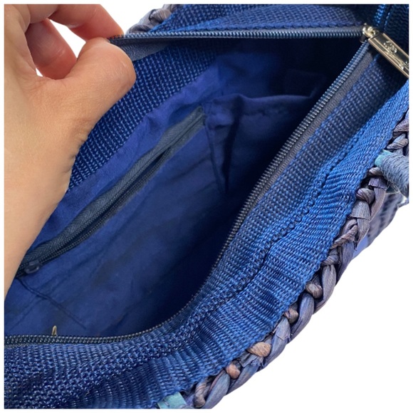 SUN & 'N SAND Tote Woven Bag Purse Wicker Beach Blue Sea Turtle Fabric Accent - Picture 3 of 7